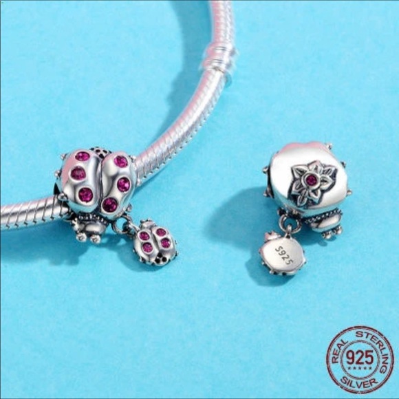 Sterling Silver LadyBug Mama Baby Fits Pandora - Picture 2 of 3